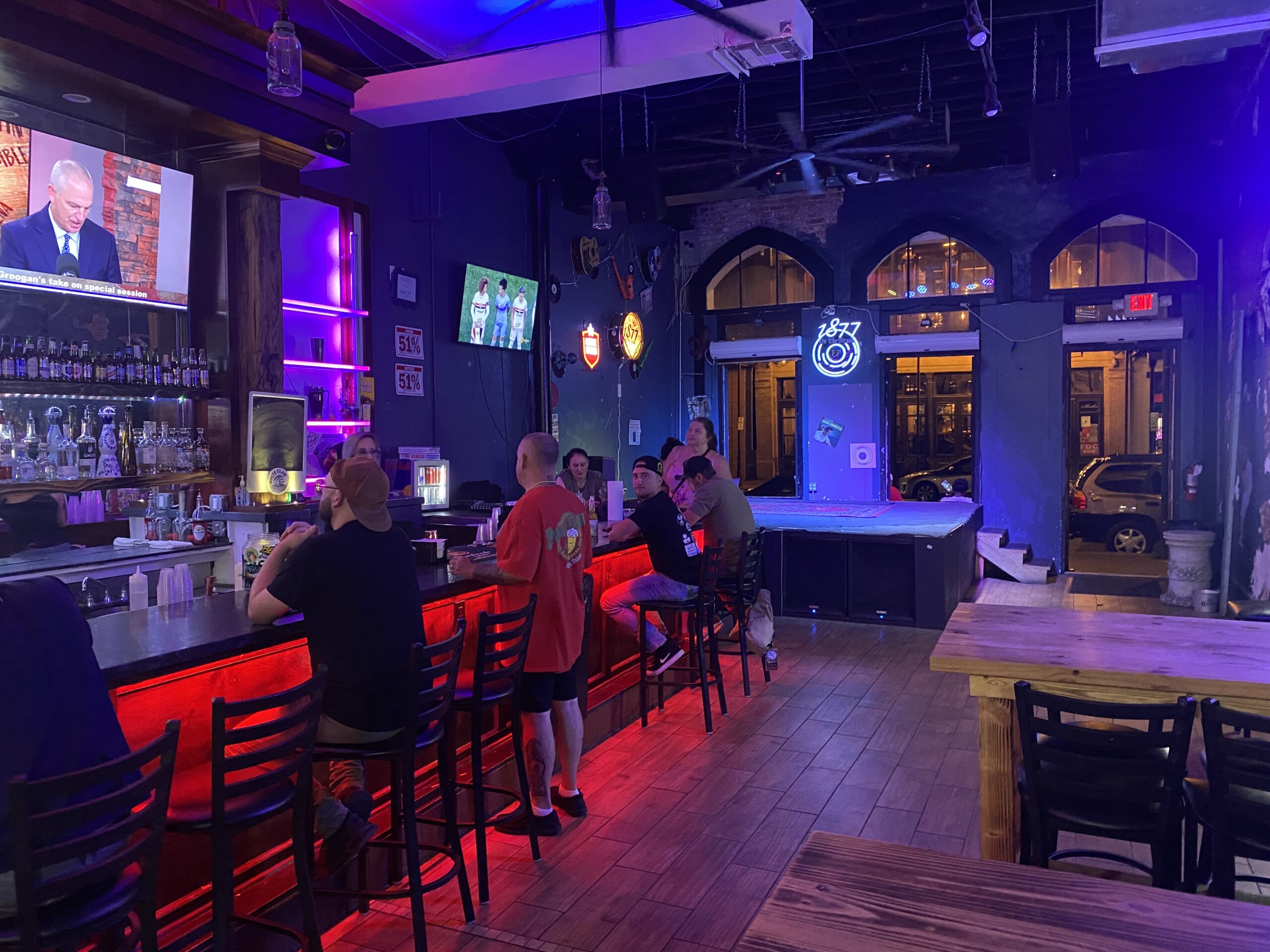 Tour group moments before live karaoke at a local Galveston venue